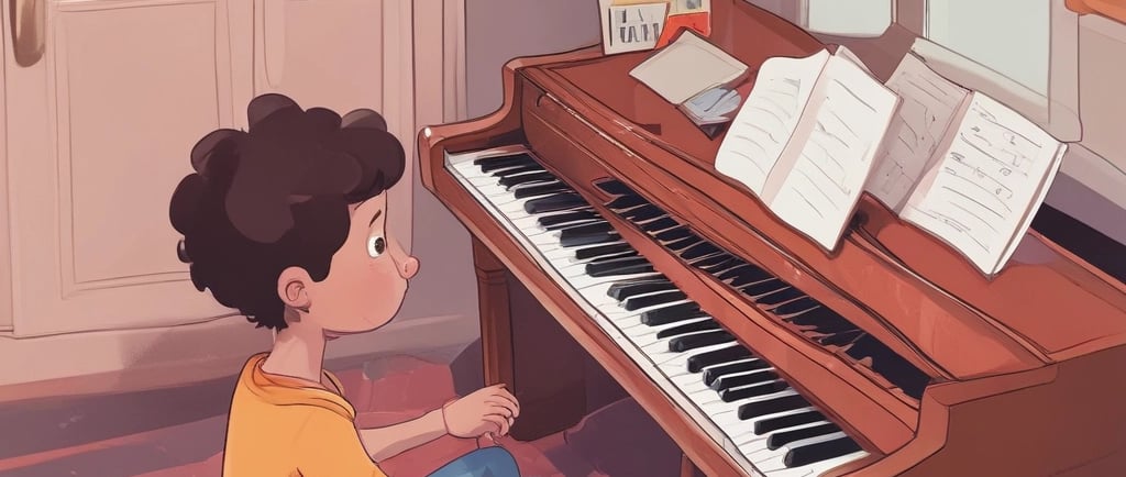 a woman sitting at a piano playing a song