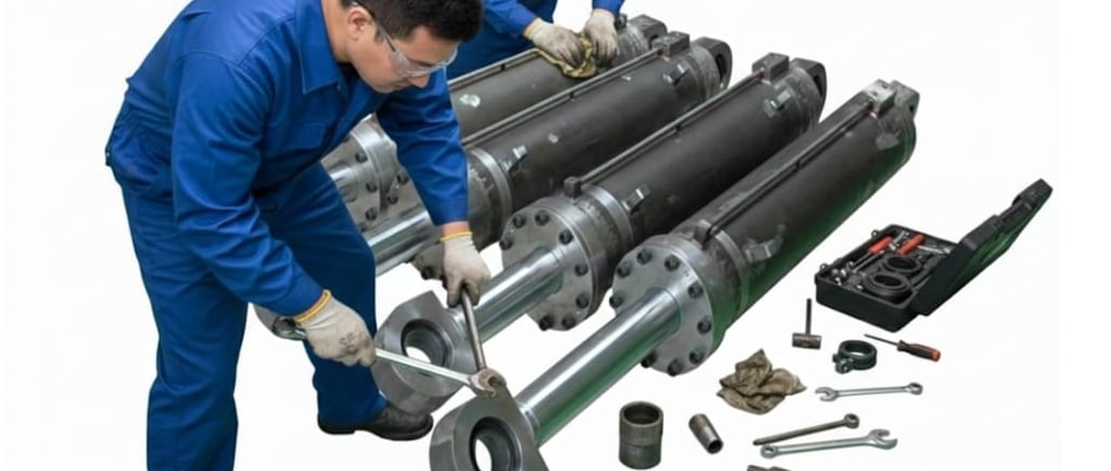 Two technicians hydraulic cylinder repair and maintenance. in dammam and jubail