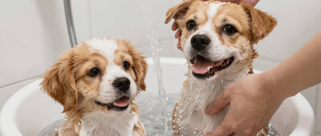 two person with bubbles on hands