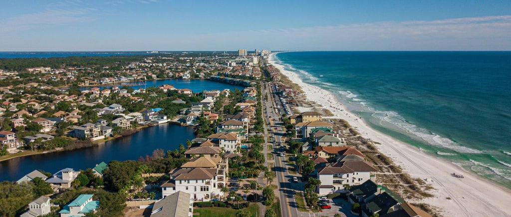 birds eye view of coastal street