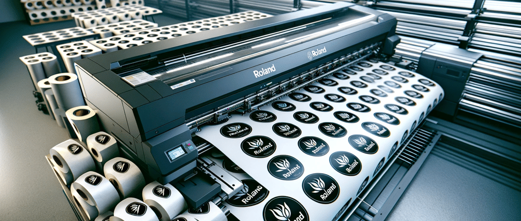 a large format printer with circle stickers