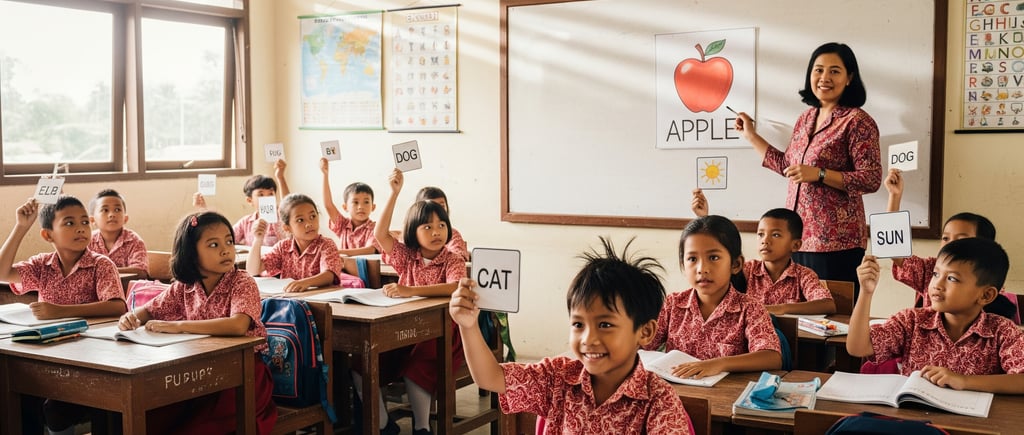 anak anak Sd sedang belajar bersama guru didalam kelas