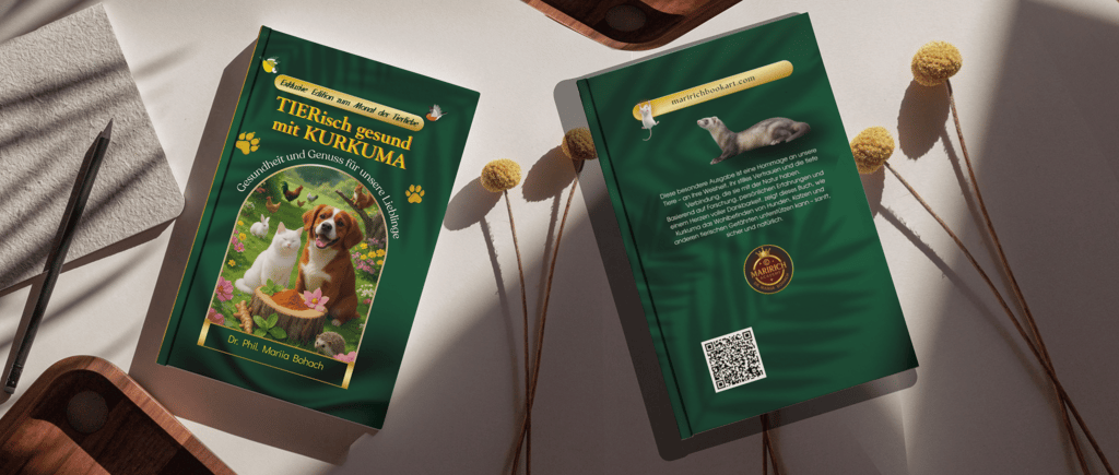a book with a dog and a cat sitting on a table