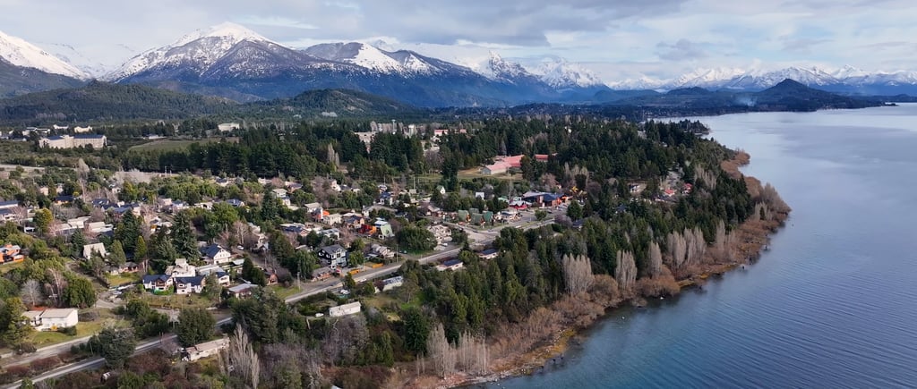 Aerial View of Sunset Sky in San Carlos de Bariloche Rio Negro Argentina.