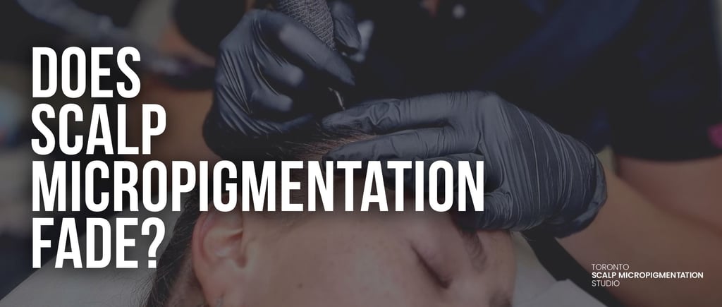 Professional scalp micropigmentation procedure in Toronto for hair loss restoration and density.