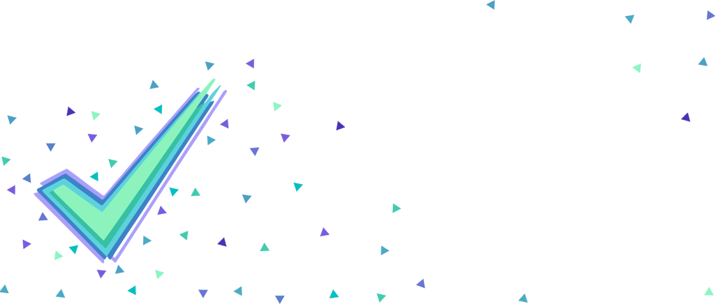 Check en tonos verdes y azules con triángulos, representando claridad y validación.