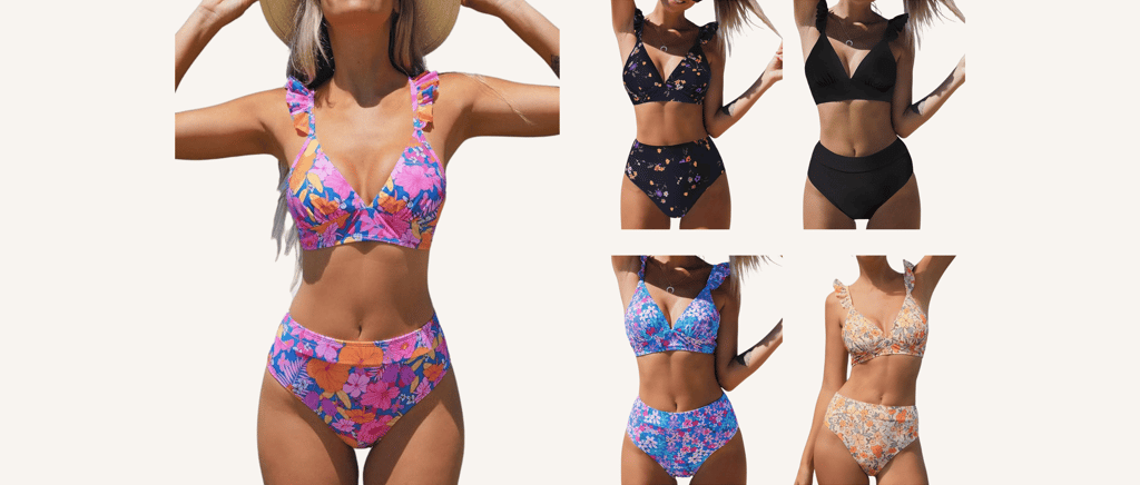 amazon.it cupshe women bikini two 2 piece set high waist bottom floral print ruffle v neck swimsuit 
