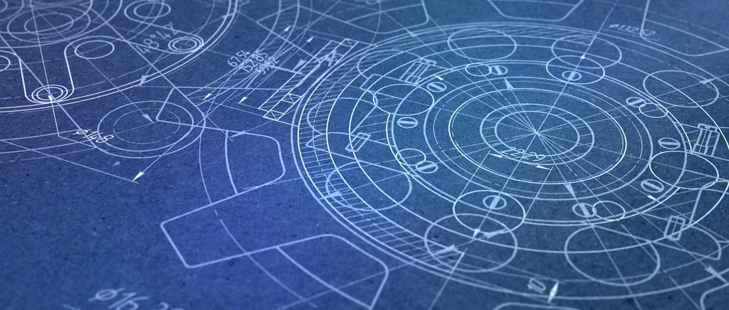Mechanical gear blueprint showing invention design, engineering structure, and patent development co