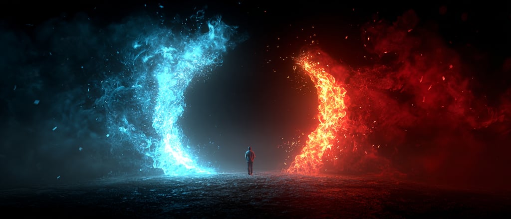 Two swirling flames at odds with one another representing SQL and Python