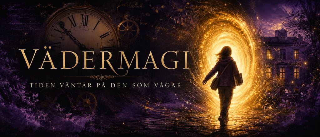 Vädermagi barnroman. En flicka går in i en ljusvirvel.