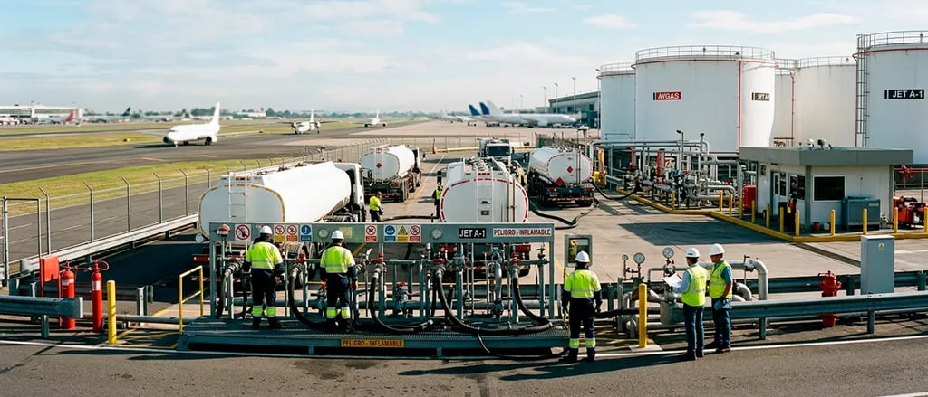 Cadena de combustible de aviación integrada para logística aeroportuaria