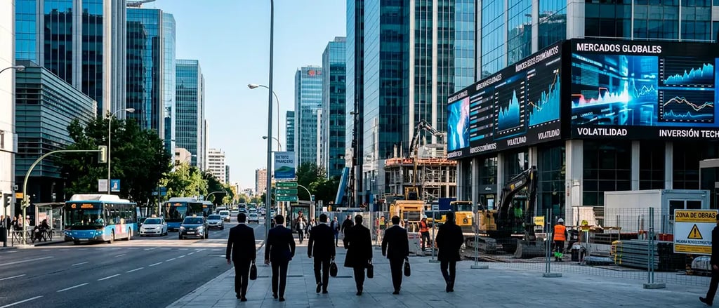 Entorno económico con mercados, tecnología, industria y decisiones empresariales globales