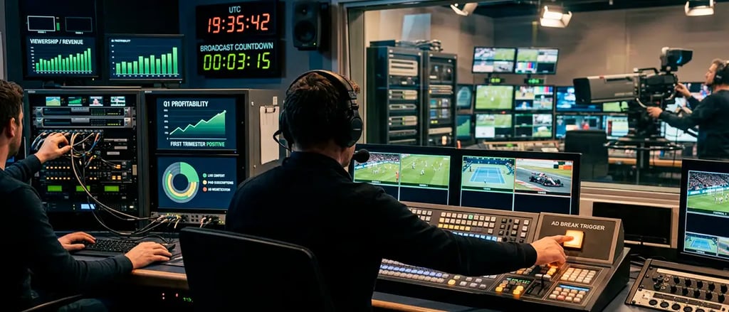 Consola de streaming muestra publicidad, eventos y rentabilidad empresarial sostenible