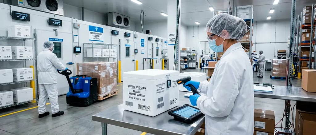 Logística sanitaria con cadena fría, trazabilidad y operaciones empresariales