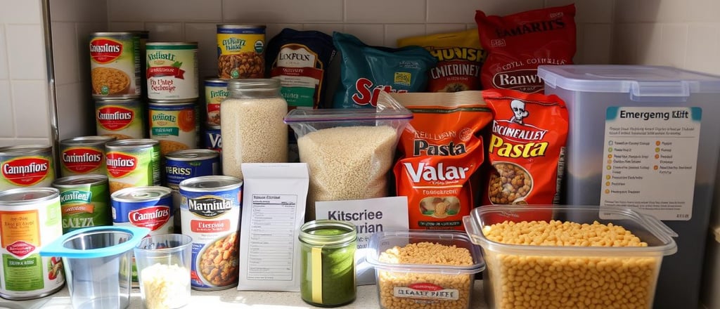 Assorted food items in a pantry