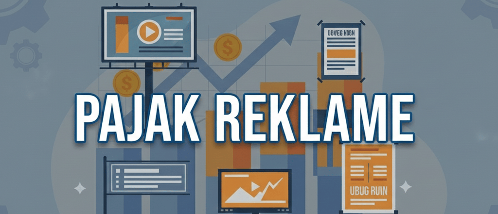pajak reklame dengan grafik pertumbuhan bisnis dan berbagai media iklan luar ruang