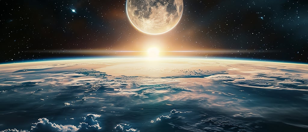 Image of planet Earth seen from space with the moon above.