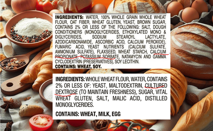 Bread and baked good containing cultured dextrose