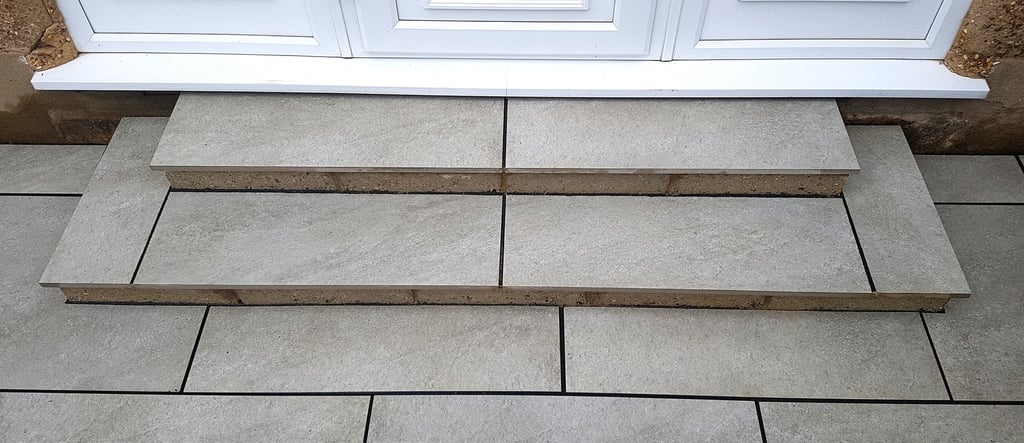 Raised Hammerstone Porcelain Grey Elevated Patio & Steps