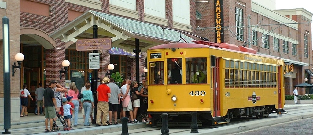 tampa bay streat photo with a tram