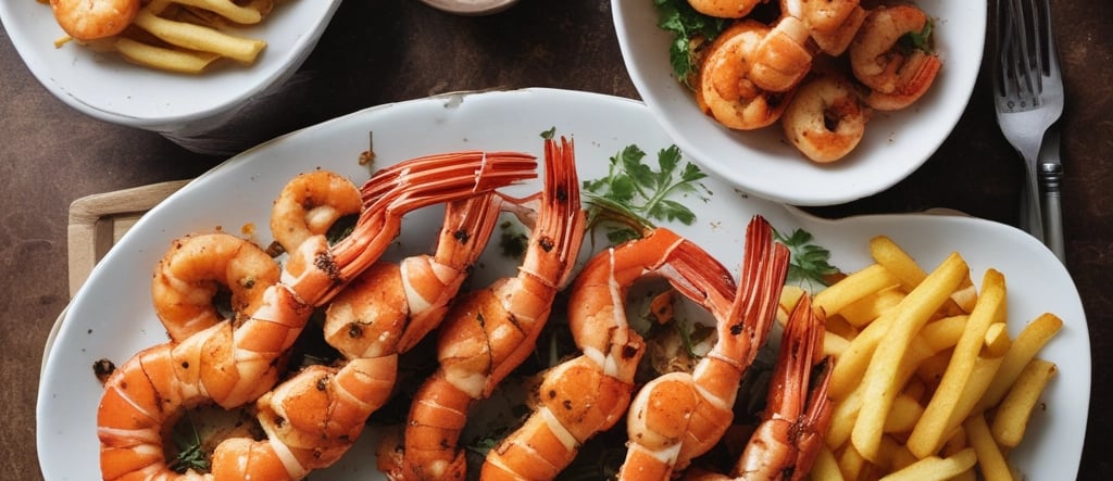 A luxurious black and gold plated dish featuring spiced crab with vibrant garnishes on a dark elegant table.