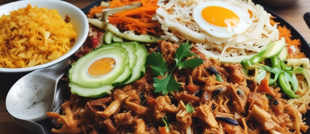 A luxurious black and gold plated dish featuring spiced crab with vibrant garnishes on a dark elegant table.