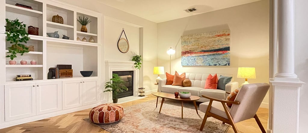 beautiful home staging designed with fall theme. living room