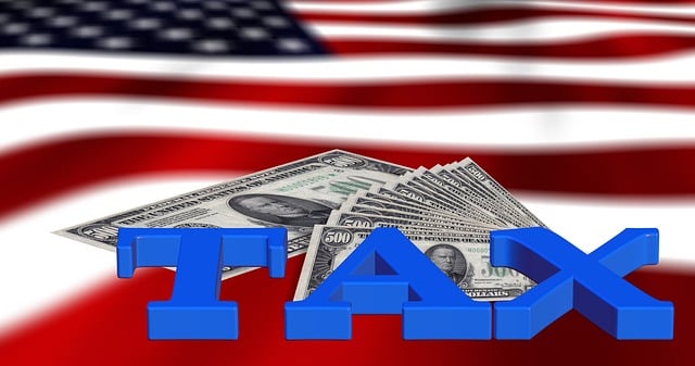 American flag with dollar and word tax