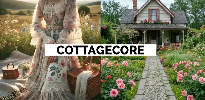 Paisaje y mujer con estética cottagecore