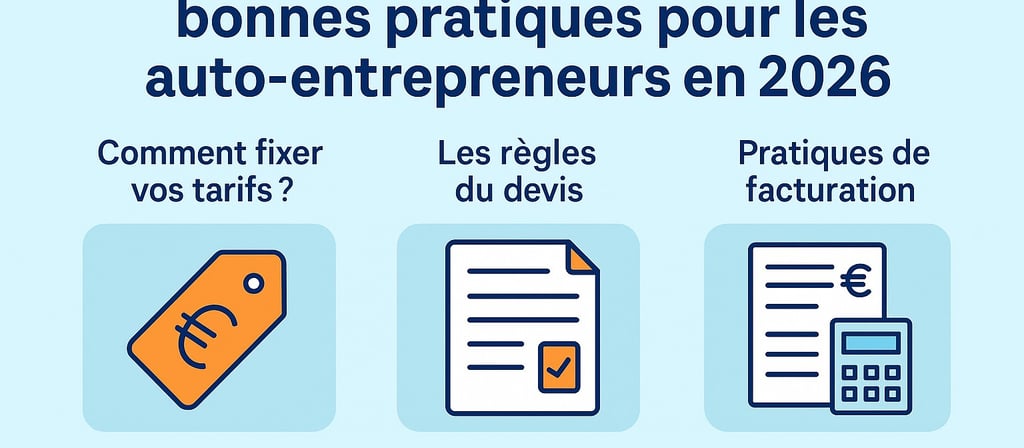 Auto-entrepreneur 2026 : bonnes pratiques pour fixer ses tarifs, rédiger des devis et établir des factures conformes.