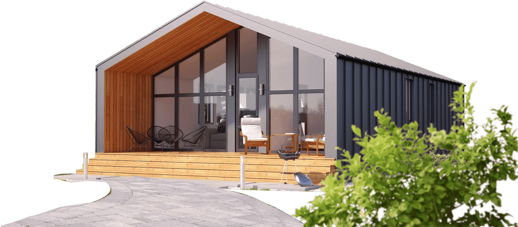 a small cabin with a patio and a patio