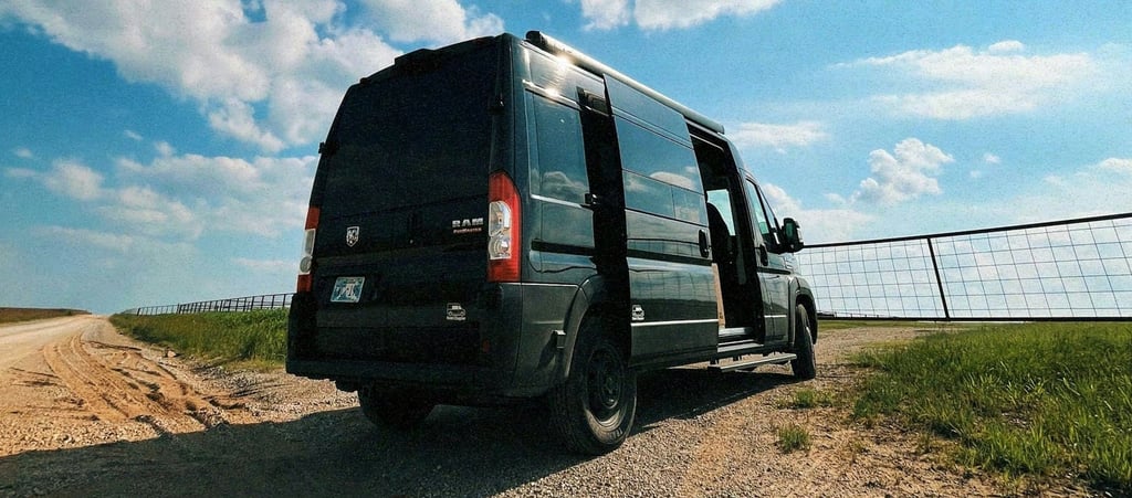 Black parked modern campervan
