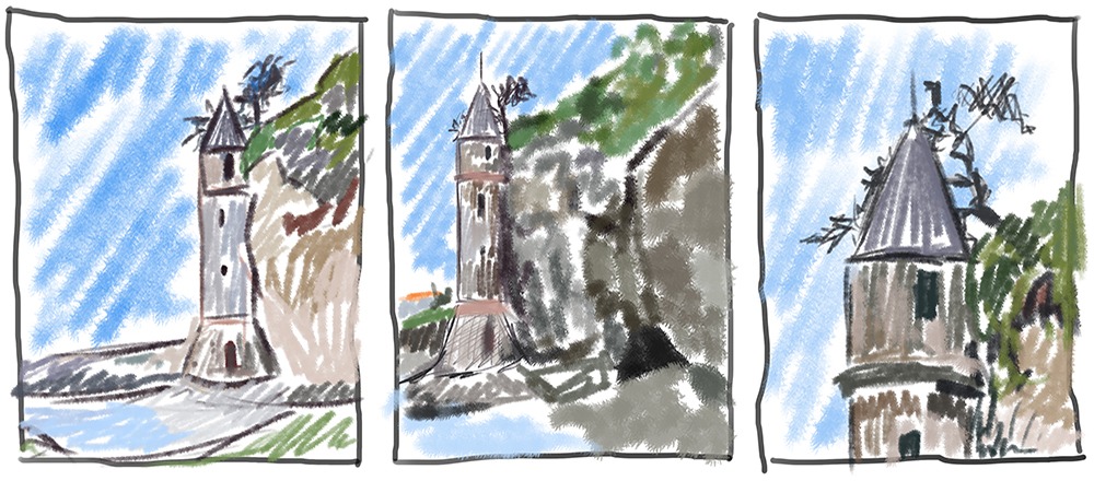 laguna beach pirate tower art sketch