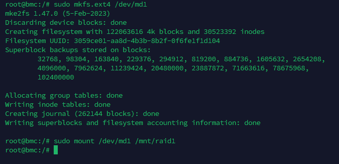 sudo mount /dev/md1 /mnt/raid1