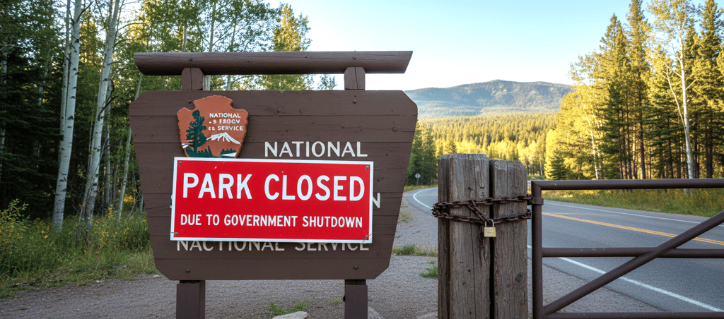 "Closed" sign prominently displayed at the entrance to a National Park. AI Generated