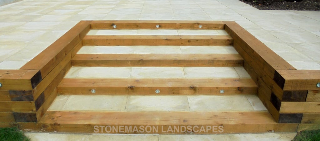 Large multi-level tiered garden makeover, sleeper retaining wall and steps elevated garden