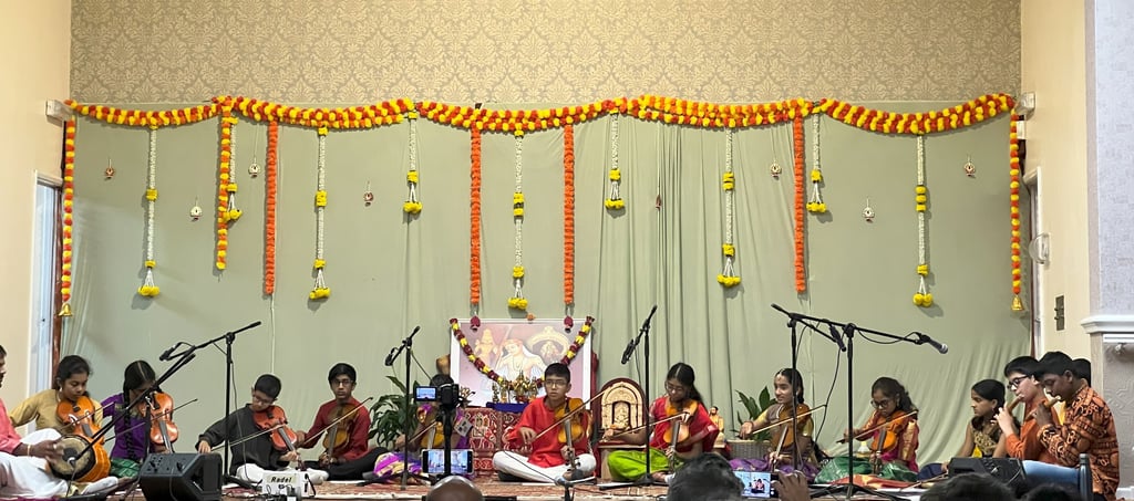 A picture of chidren performing in Tyagaraja Aradhana event