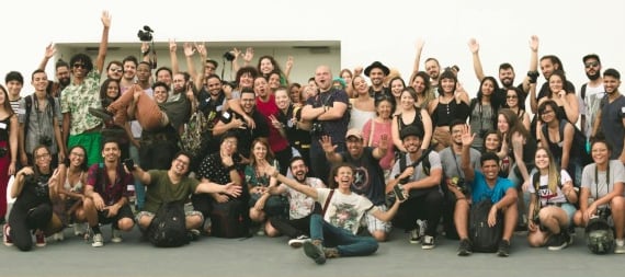 a group of people standing in front of a building