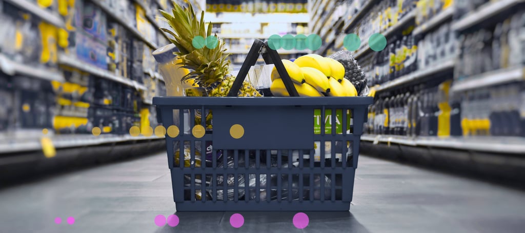 Image of a shopping basket with a graph overlayed to symbolise AI in retail