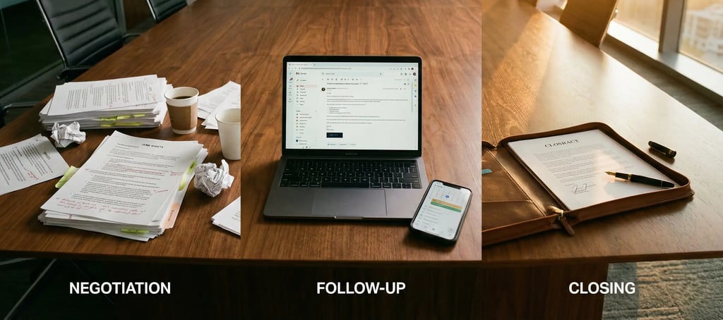 The stages of successful business negotiation and closing rounds.