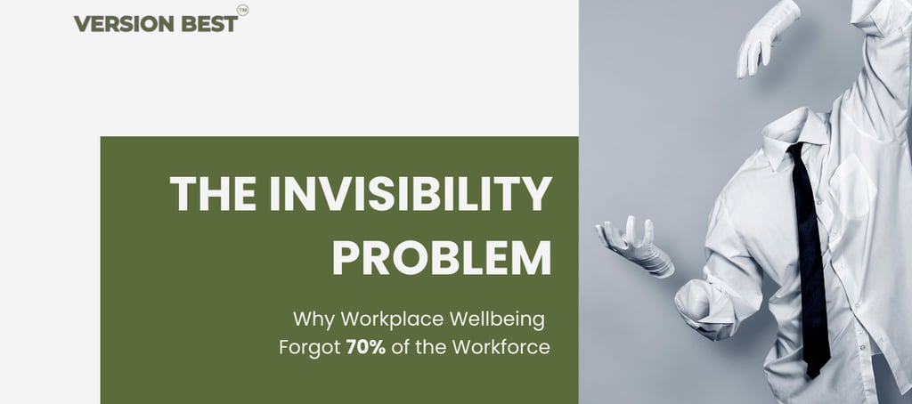 Surreal graphic showing an invisible worker in a dress shirt addressing workplace wellbeing and employee visibility.