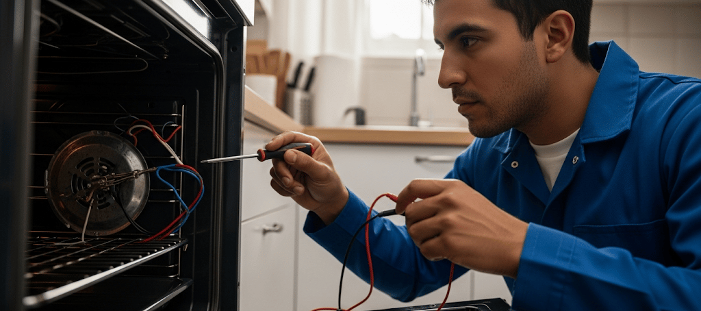 a man repairing oven
