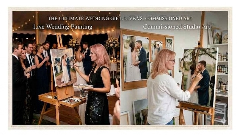 the best, ultimate wedding gift. live wedding painting, and artist painting a wedding in the studio