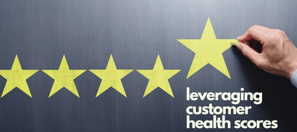 A chalkboard with five yellow stars depicting someone measuring a positive customer health score.