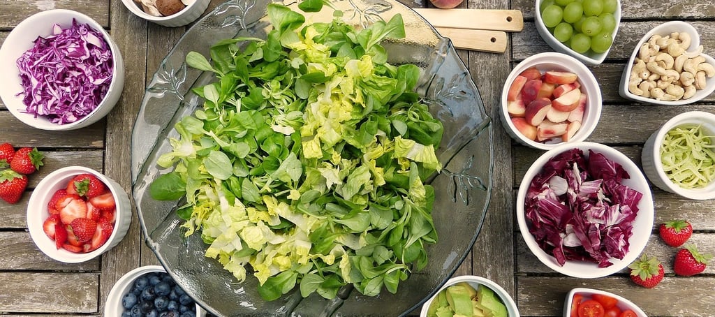 a table with bowls of alkaline food