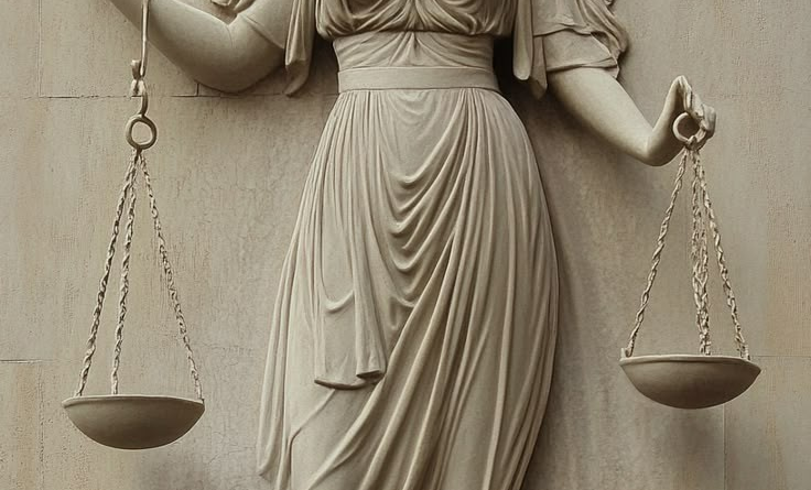 Statue of the goddess of justice holding a scale