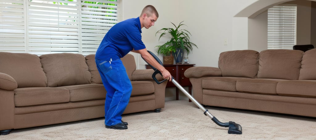 Professional carpet cleaner using equipment in a living room in Melbourne, FL