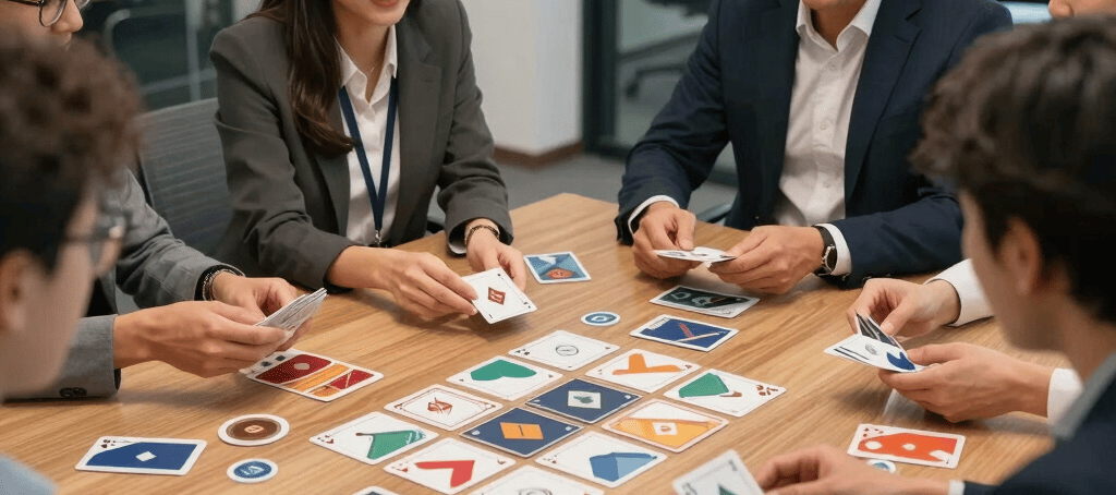 jeu de cartes personnalisé entreprise, team building ludique, cartes personnalisées société