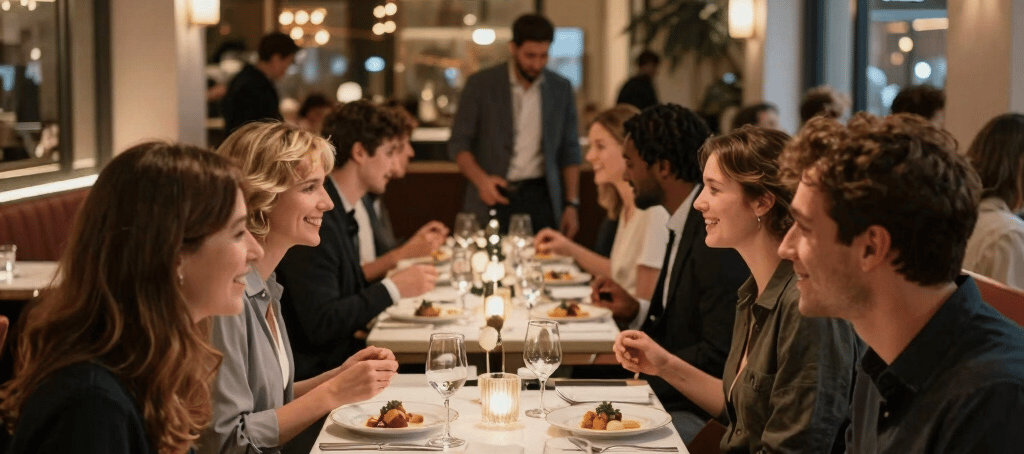restaurant moderne clients, salle restaurant bistronomique, expérience client restaurant