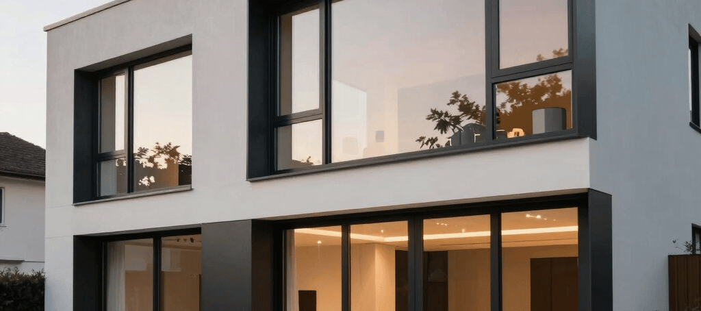 fenêtres aluminium modernes, baie vitrée aluminium maison contemporaine, menuiseries aluminium 77